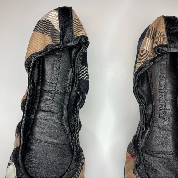 BURBERRY Canvas Leather Buckle Bridle Housecheck Falconry Ballerina Flats- EU 40 - Picture 4 of 9